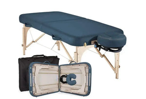 Mobile Massageliege Earthlite New Spirit, Farbe Mystic Blue Vollansicht und Kofferansicht