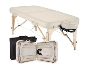 Mobile Massageliege Earthlite New Spirit, Farbe Creme, Vollansicht und Kofferansicht
