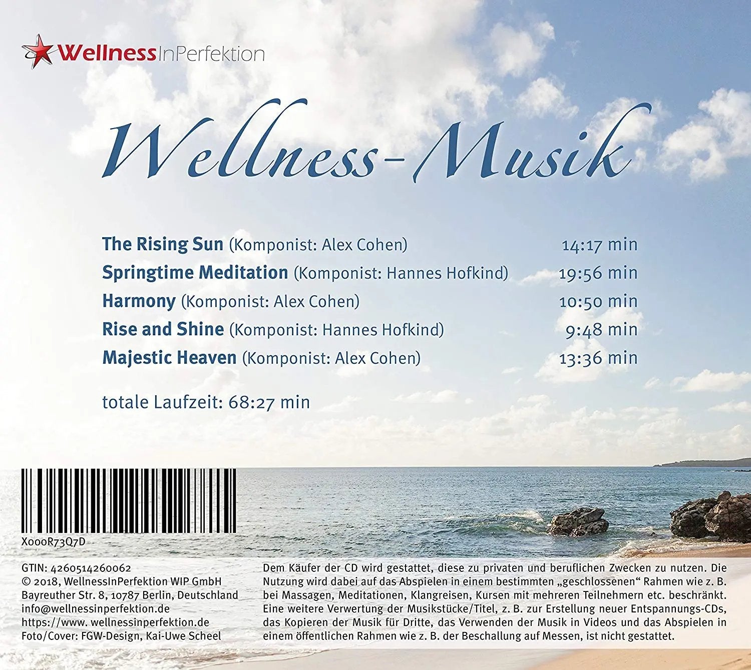 CD Wellness Musik Volume 1, gemafreie Entspannungsmusik, Cover Rueckseite