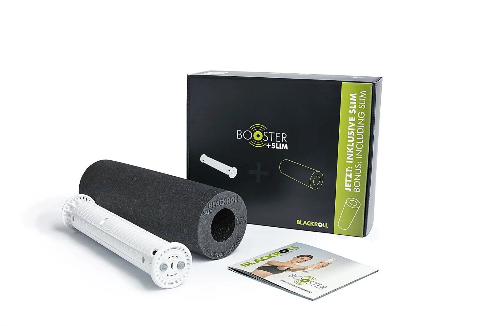 Blackroll Booster Set Slim, Vibrationsmassage Rolle, Ansicht mit Verpackung