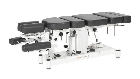 Coinfycare Lissabon, elektrische Chiropraktikerliege, 7-Segmente, grau, Vollansicht