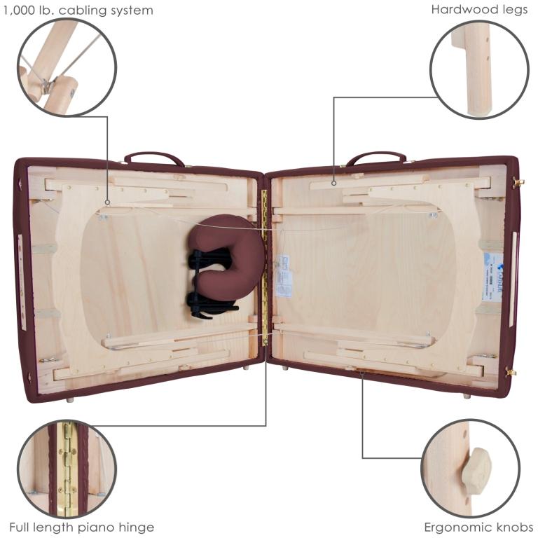 Earthlite Harmony mobile Massageliege, Farbe Burgund, Details Verarbeitung