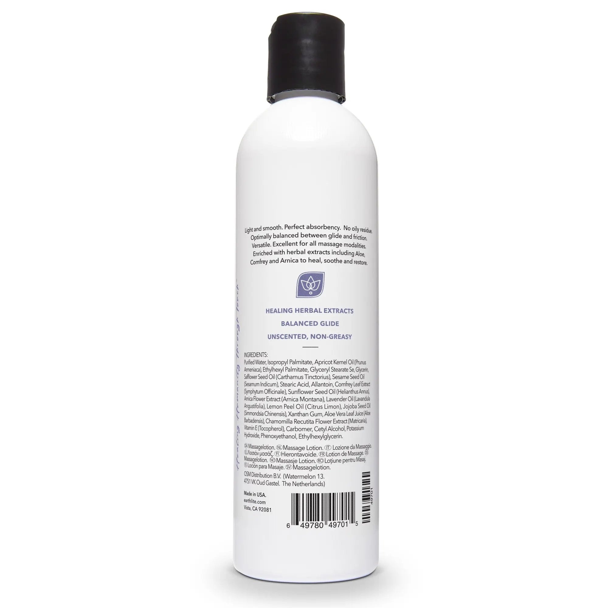 Earthlite Versa Lite, Massagelotion, Rueckseite Flasche