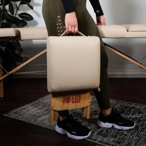 Zen Massage Ware, mobiler Klapphocker für Massageliegen, zusammengeklappt, Farbe beige