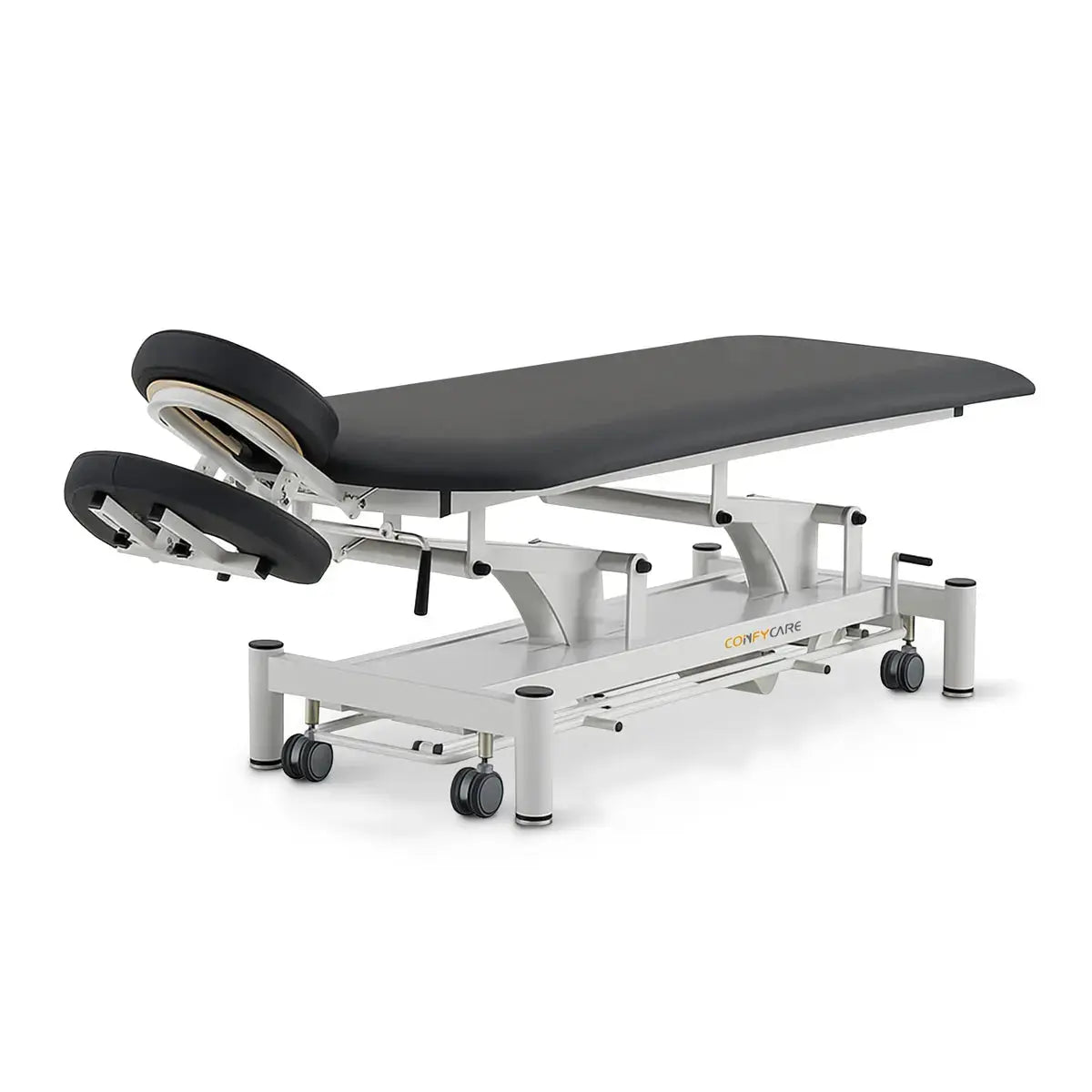Massageliege elektrisch, Coinfycare Berlin, Kopfteil positiv, Farbe: Dunkelgrau