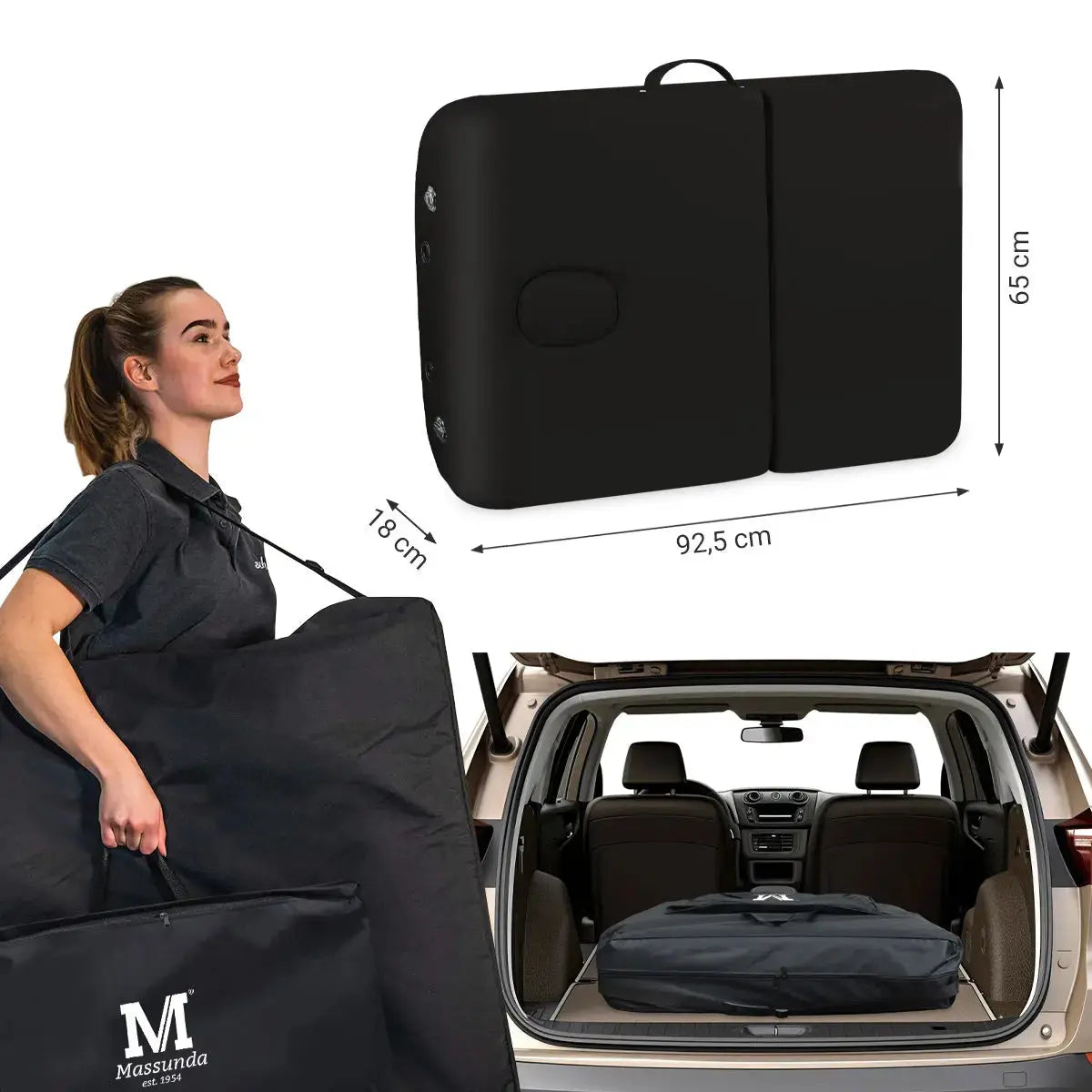 Mobile Massageliege Massunda all inklusive, Kofferabmessungen, Farbe: Schwarz