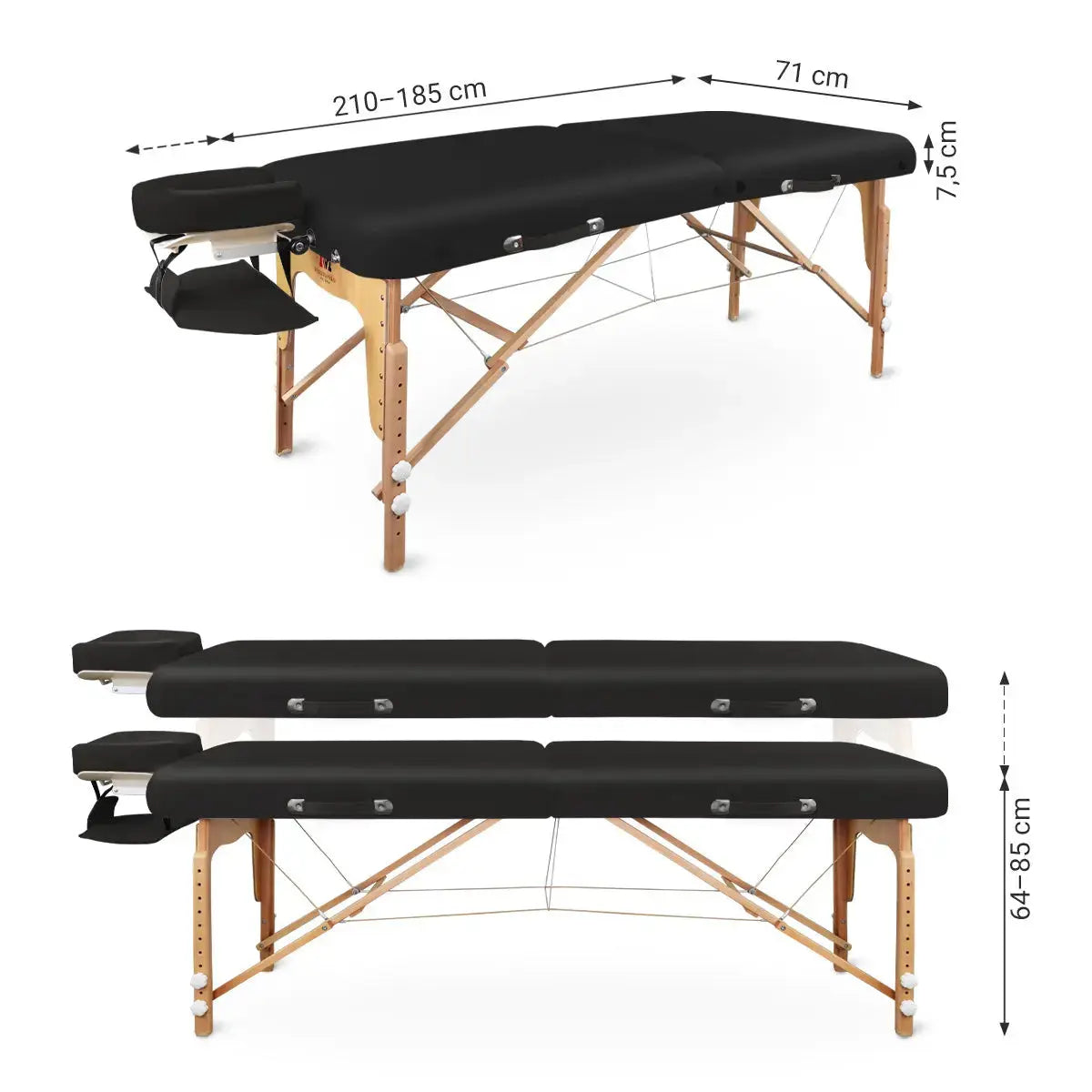 Mobile Massageliege Massunda Comfort deluxe, Abmessungen, Farbe: Schwarz