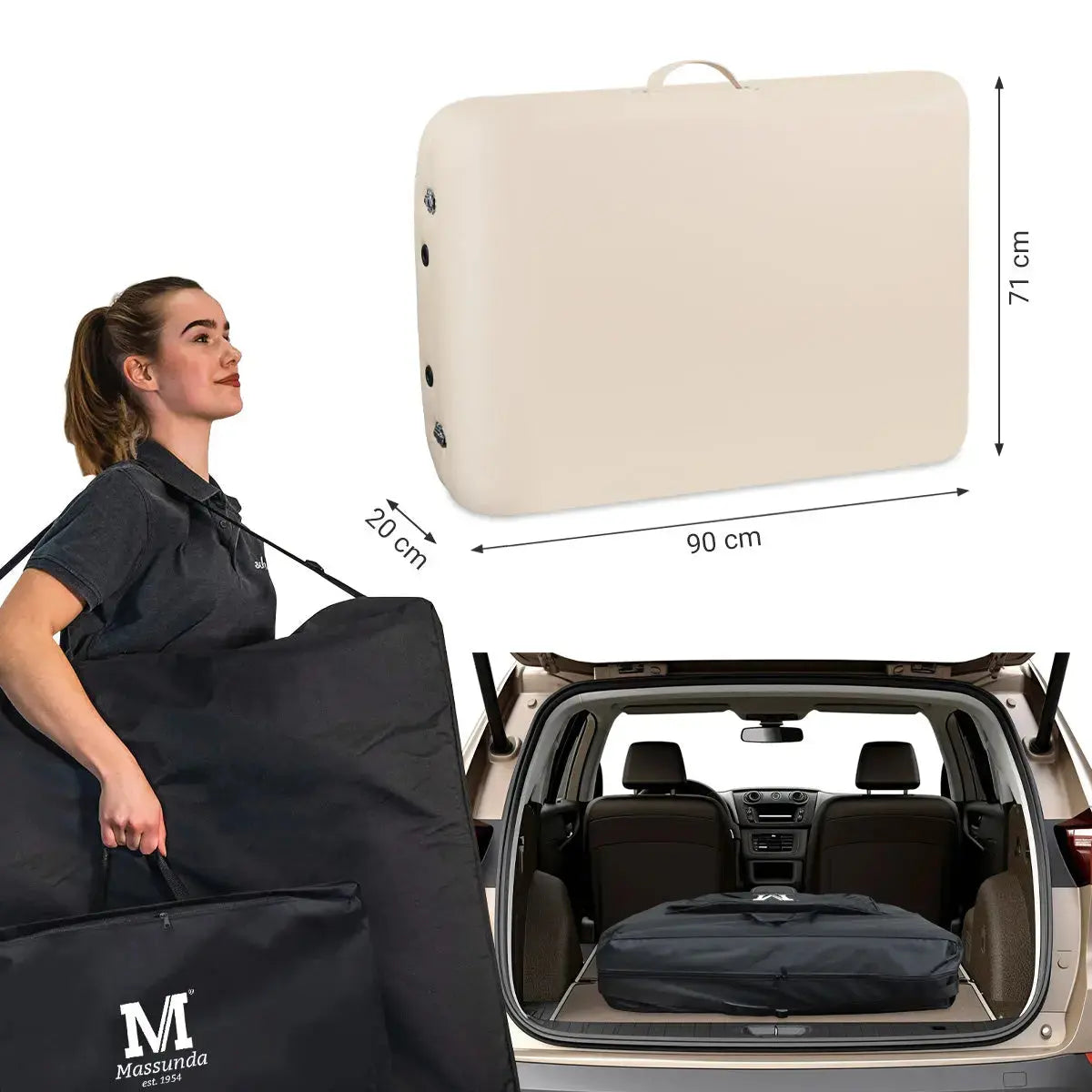 Mobile Massageliege Massunda Comfort deluxe, Kofferabmessungen, Farbe: Creme