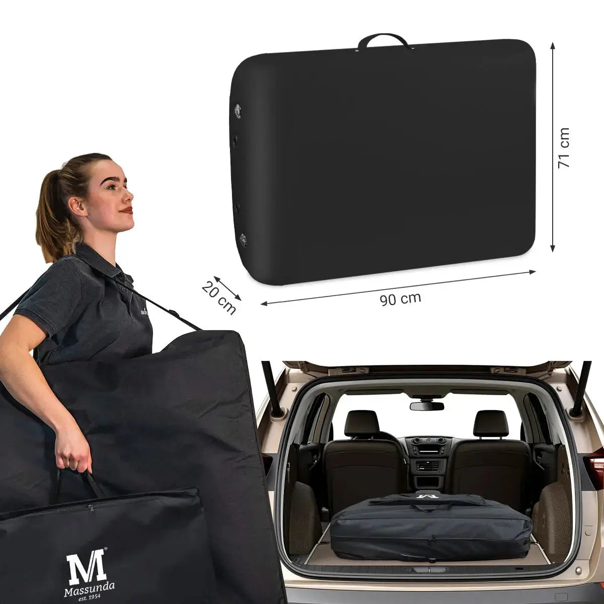 Mobile Massageliege Massunda Comfort deluxe, Kofferabmessungen, Farbe: Schwarz