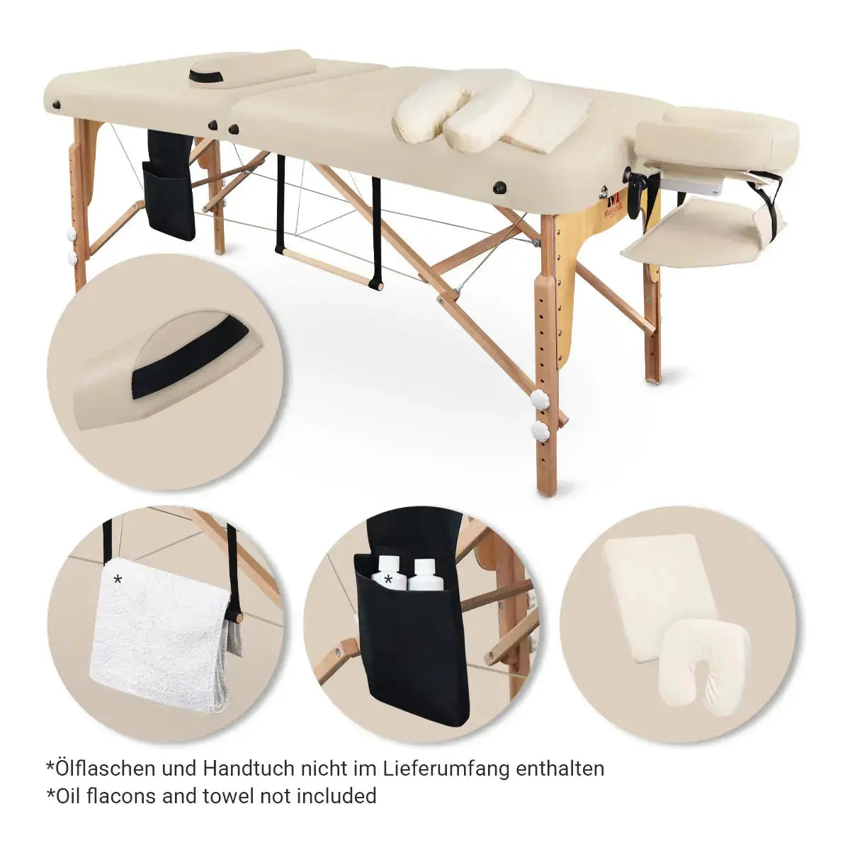 Mobile Massageliege Massunda Comfort deluxe, Lieferumfang, Farbe: Creme
