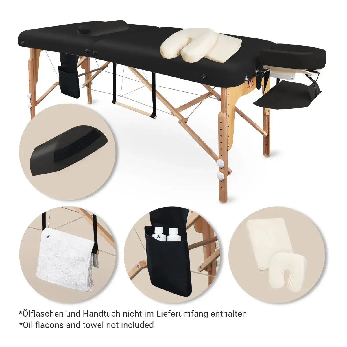 Mobile Massageliege Massunda Comfort deluxe, Lieferumfang, Farbe: Schwarz