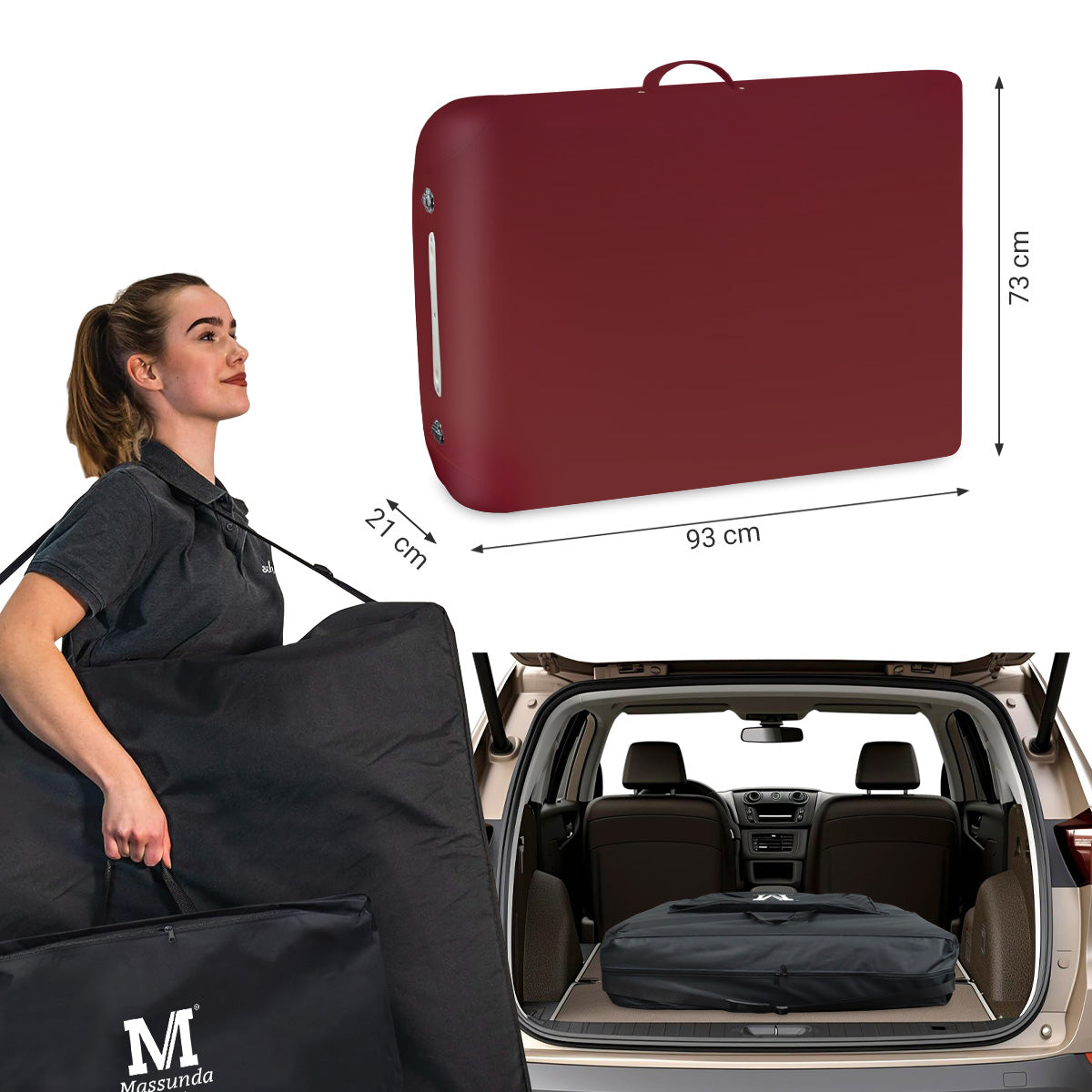 Massageliege Massunda Montana, Koffermaß, burgund