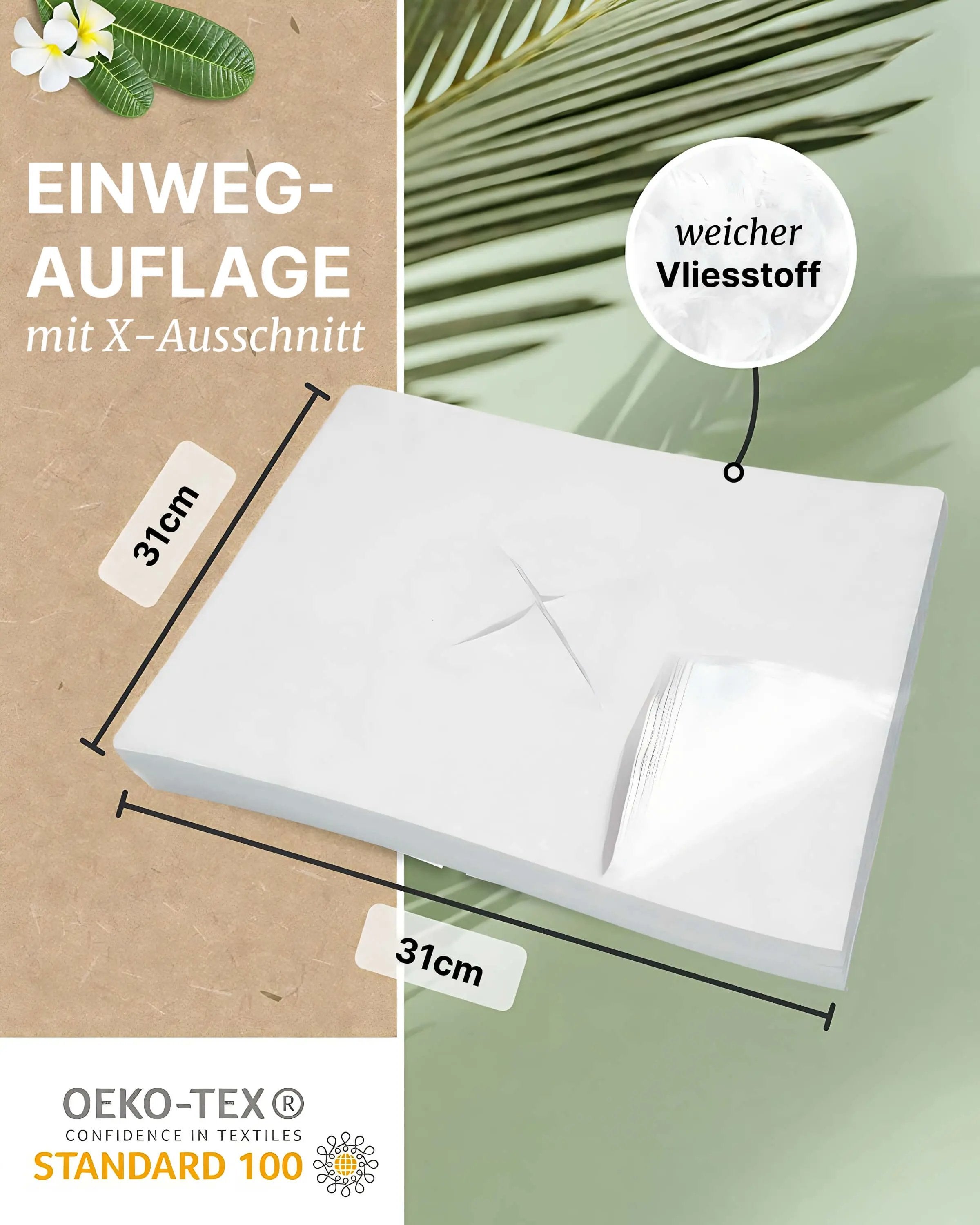 Zen Massage Ware, Einwegauflage - Nasenschlitztücher mkt X-Ausschnitt für Therapieliegen, Abmessungen
