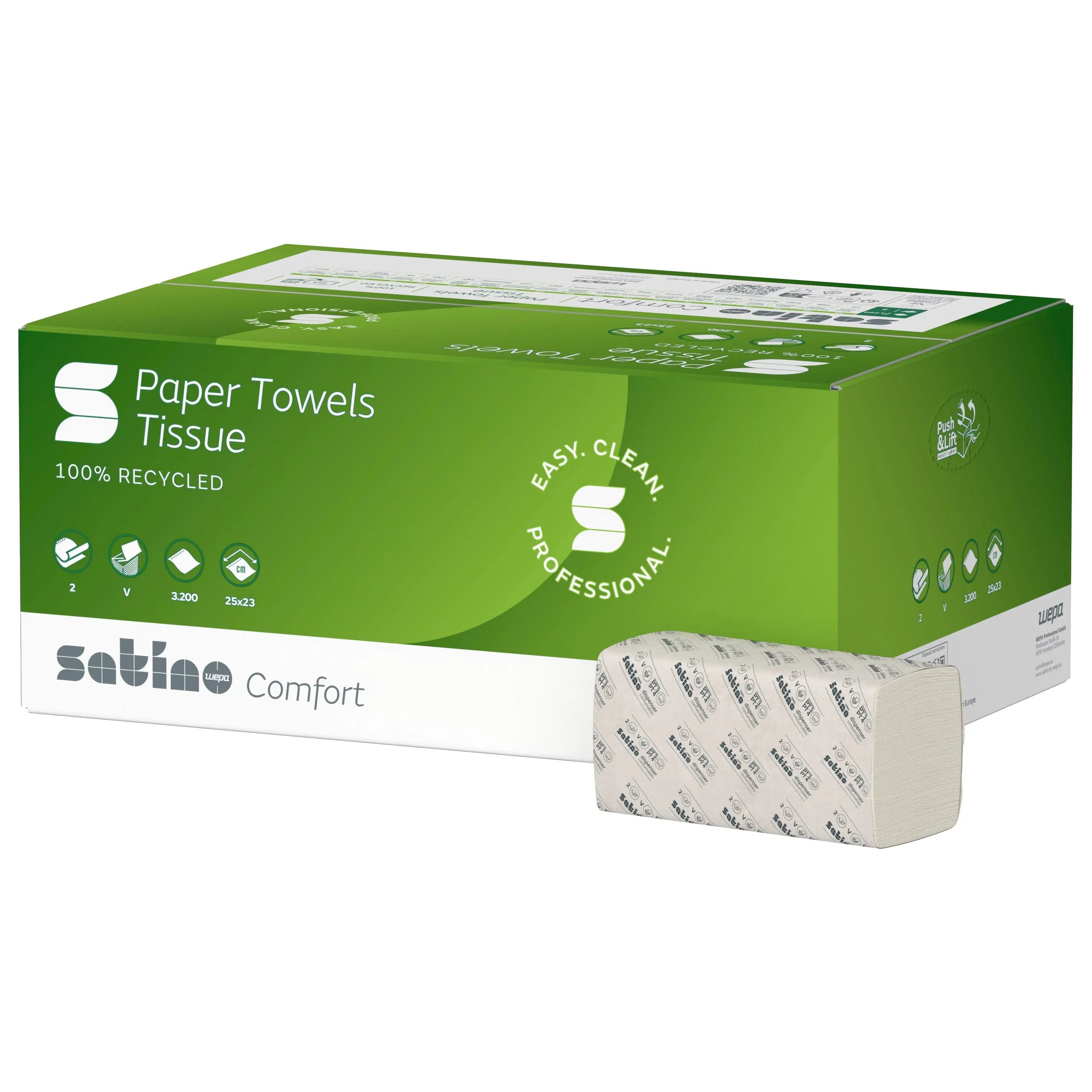 Wepa Satrino Comfort Papierhandtuecher, V Falz 25x23 cm 3200 Blatt, Verpackung