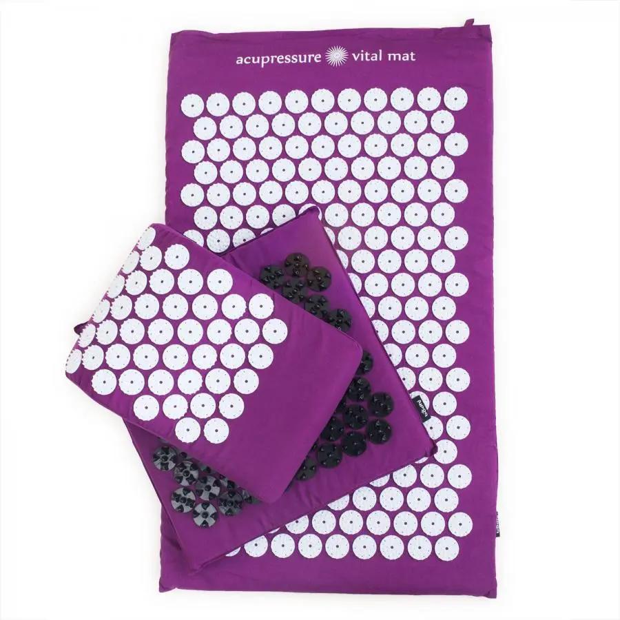 Akupressurmatte bundle, Farbe aubergine, Kissen, Fussmatte, Rueckenmatte, Draufsicht