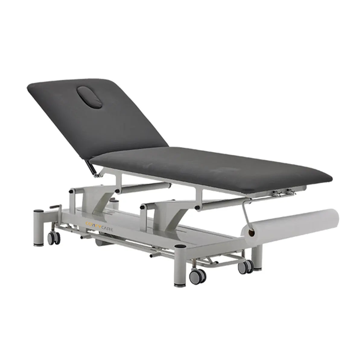 Elektrische Therapieliege ROM | 2 Segmente, angestellte Rückenlehne, dunkelgrau, Vollansicht