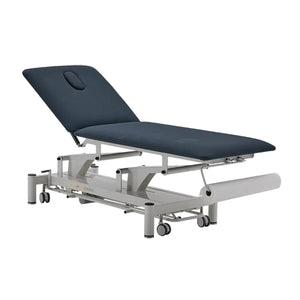 Elektrische Therapieliege ROM | 2 Segmente, angestellte Rückenlehne, marineblau, Vollansicht