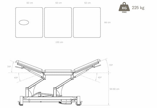 SOFIA electric therapy table with 3 segments